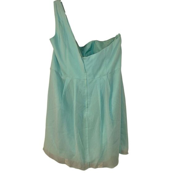 Davids Bridal Womens Plus Size 22 Spa Blue Short Chiffon One Shoulder Dress - Picture 3 of 7